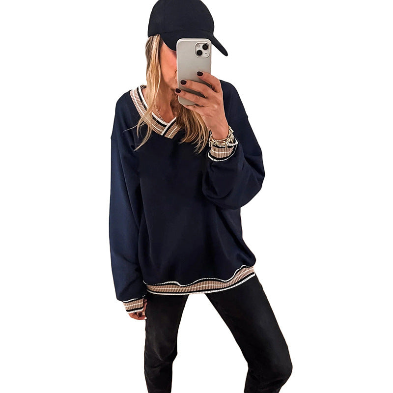 Loose Casual Style Contrast Color Trim Sweater