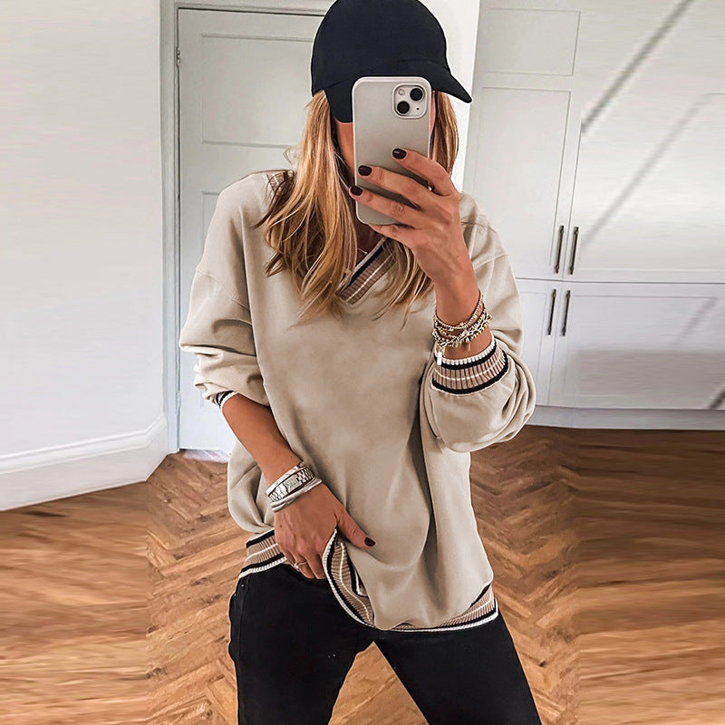 Loose Casual Style Contrast Color Trim Sweater