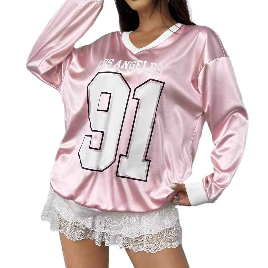Dopamine Digital Printed Loose Long Sleeves Women's Top