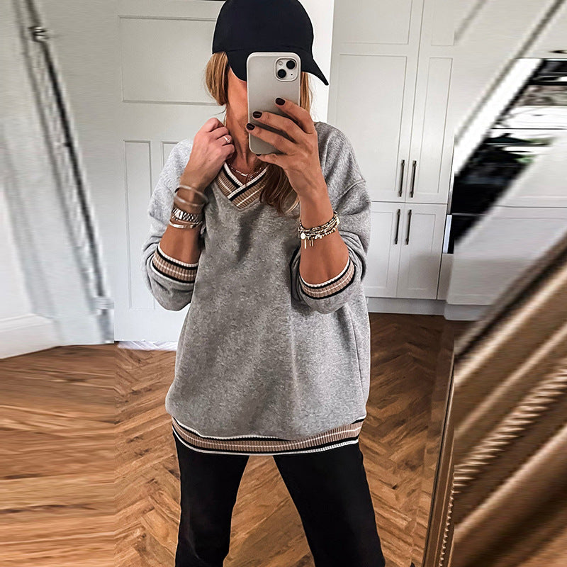 Loose Casual Style Contrast Color Trim Sweater