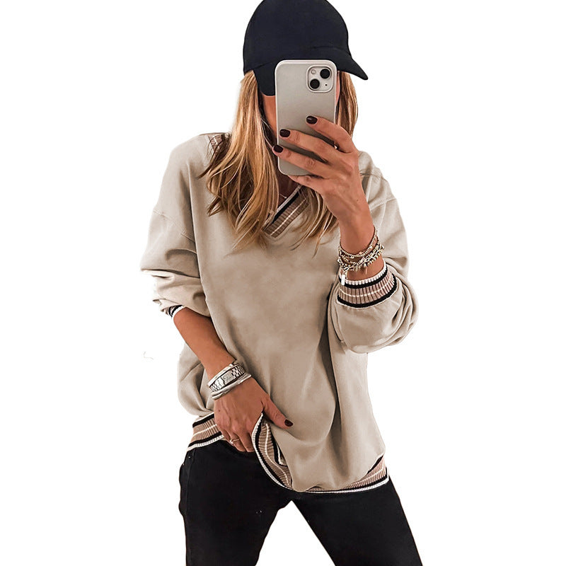 Loose Casual Style Contrast Color Trim Sweater