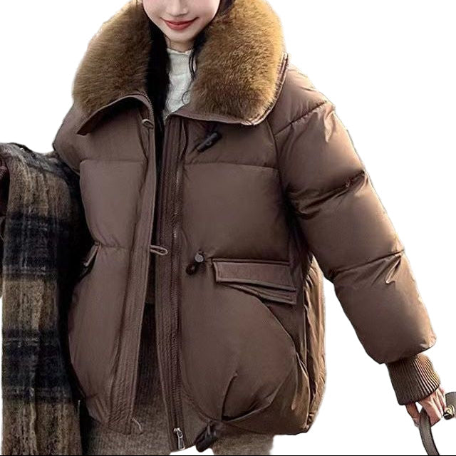 Women's Fur Oversized Puffer Jacker Loose Lapels Sense Coat