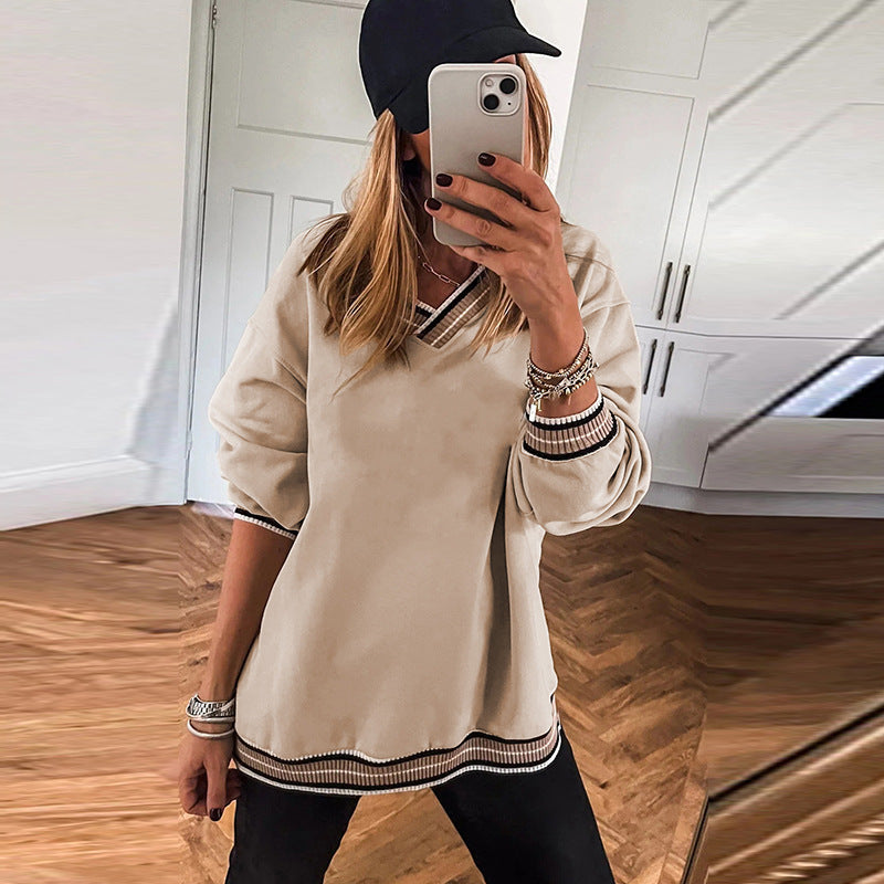 Loose Casual Style Contrast Color Trim Sweater