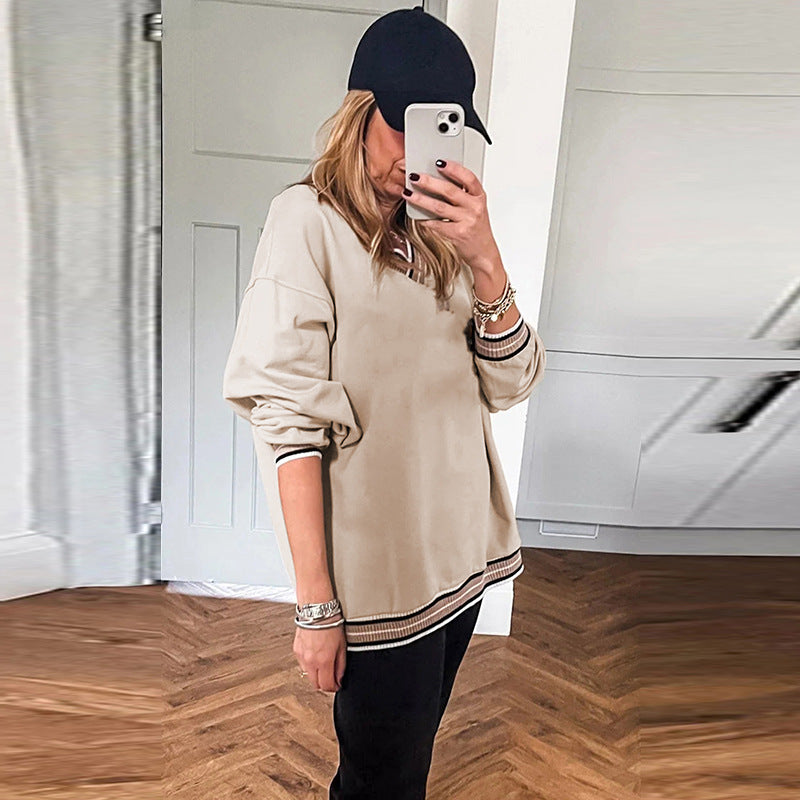 Loose Casual Style Contrast Color Trim Sweater