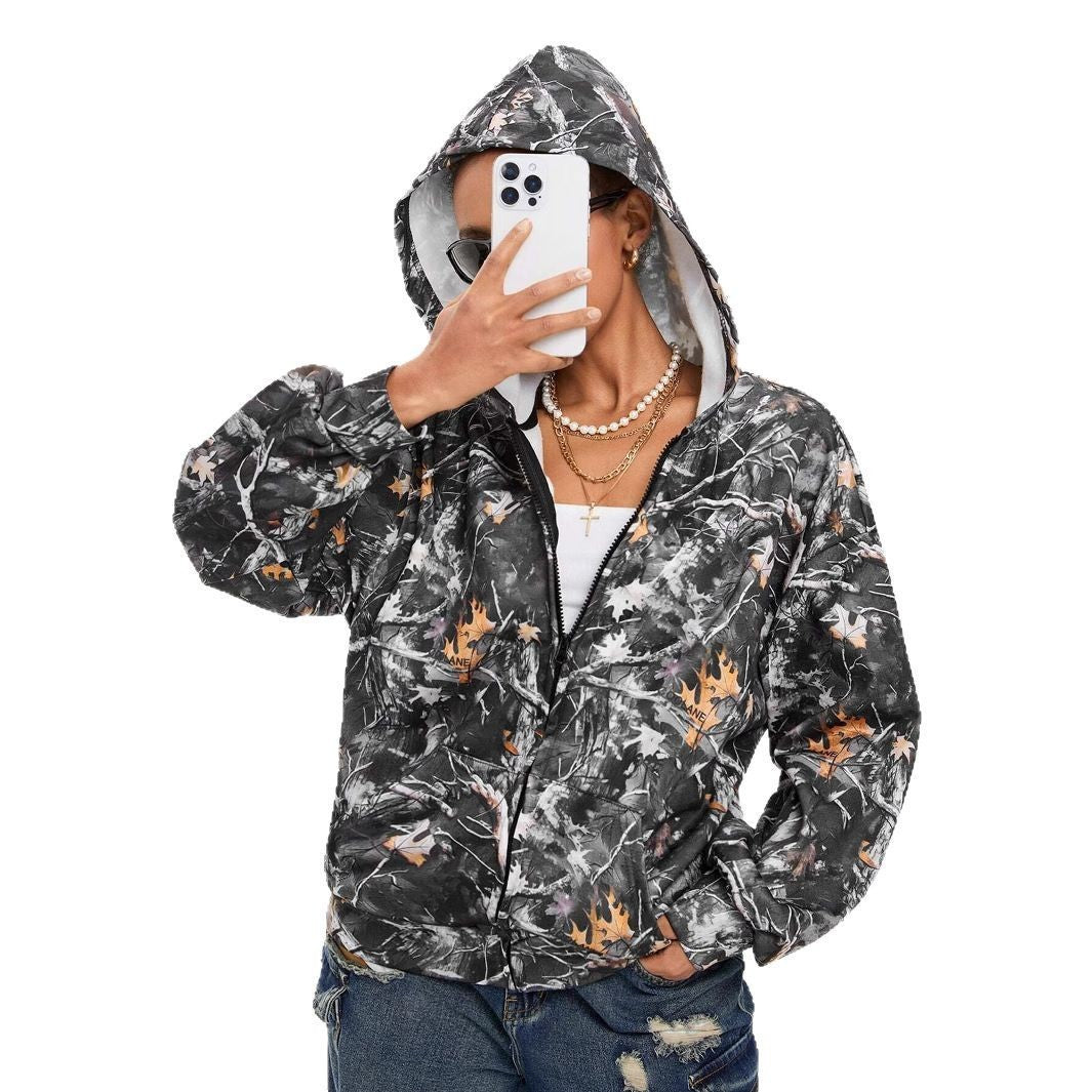Camo Zip-Up Hoodie Fashion Trend Multicolor Casual Style Cardigan Zipper