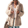 Lapel Long Sleeve Fluffy Furry Faux Fur Jackets Woman Overcoat