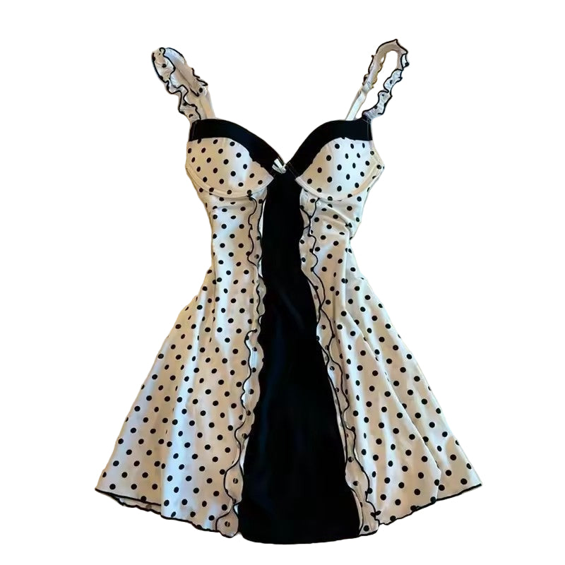 New Sexy Hot Girl Design V-collar Polka Dot Sleeveless Dress