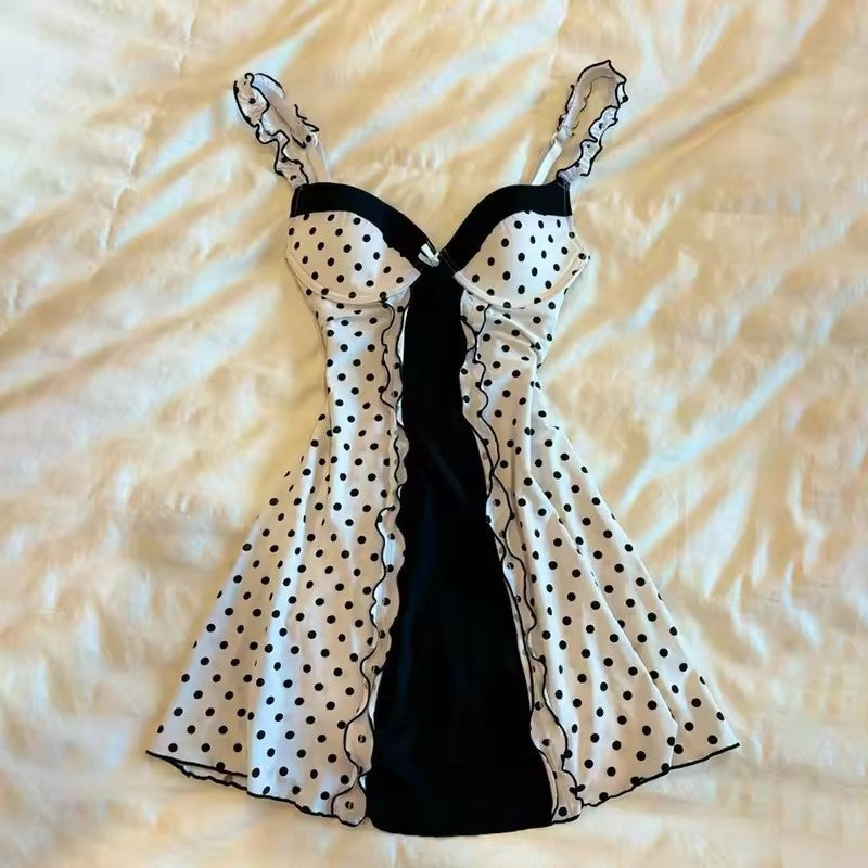 New Sexy Hot Girl Design V-collar Polka Dot Sleeveless Dress