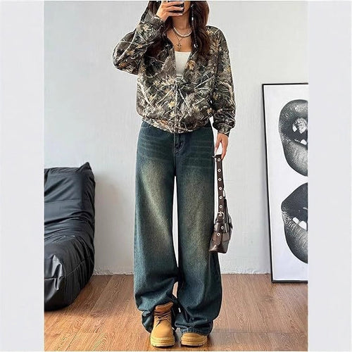 Camo Zip-Up Hoodie Fashion Trend Multicolor Casual Style Cardigan Zipper