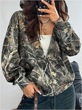 Camo Zip-Up Hoodie Fashion Trend Multicolor Casual Style Cardigan Zipper